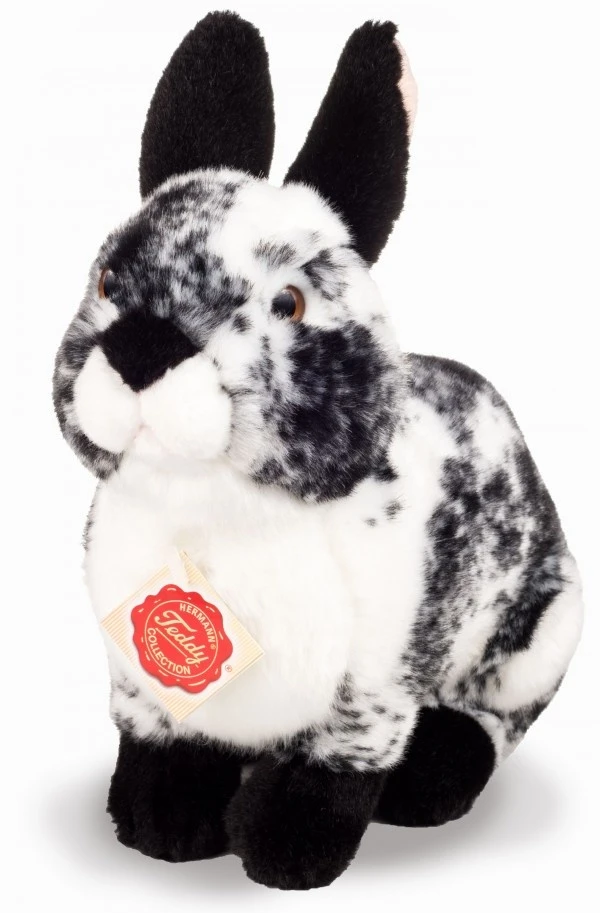 Hermann Teddy Knuffel Haas Zittend Zwart-Wit 22 Cm - Afbeelding 2
